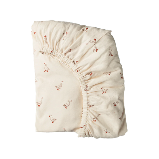 Fitted Cot Sheet Jersey Goosey Natural Print