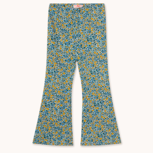 Flower Pattern Rib Pant Washed Blue
