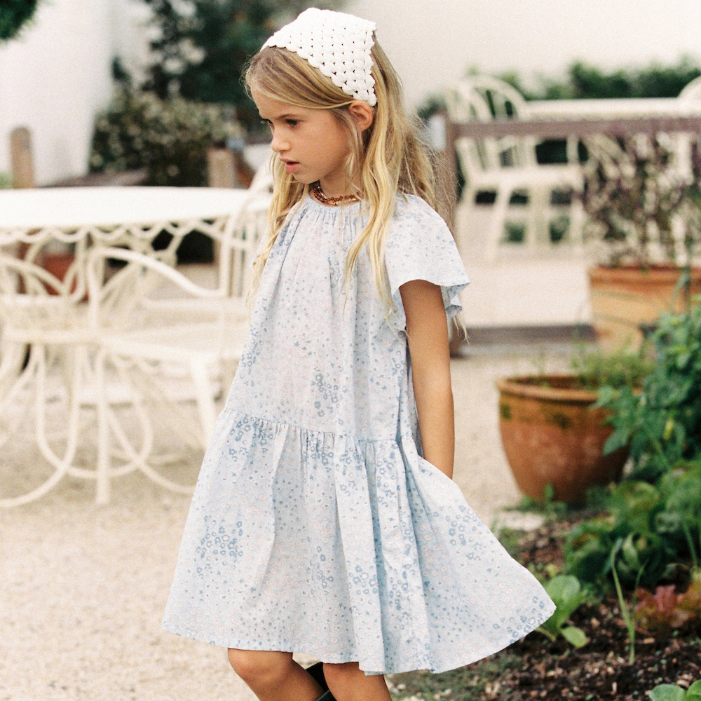 Flutter Dress in Baby Blue Vintage Flower