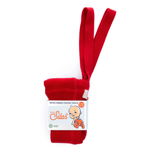 Footed Cotton Tights Love Red