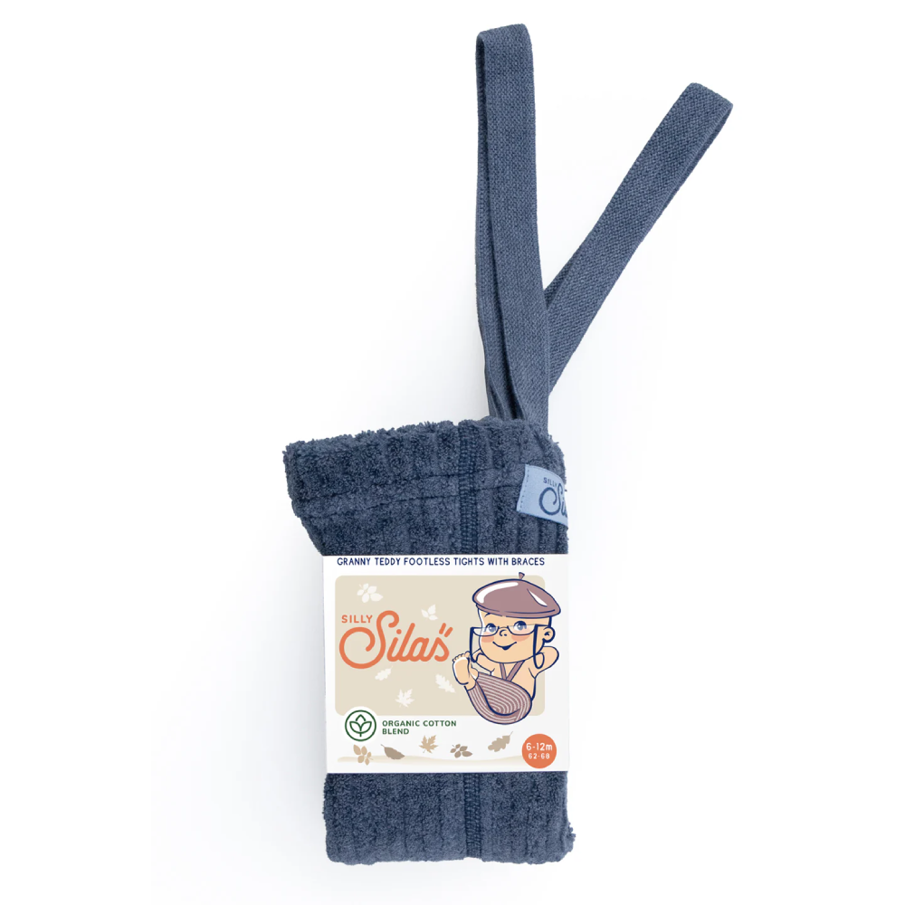 Granny Teddy Footed Cotton Tights Steel Blue