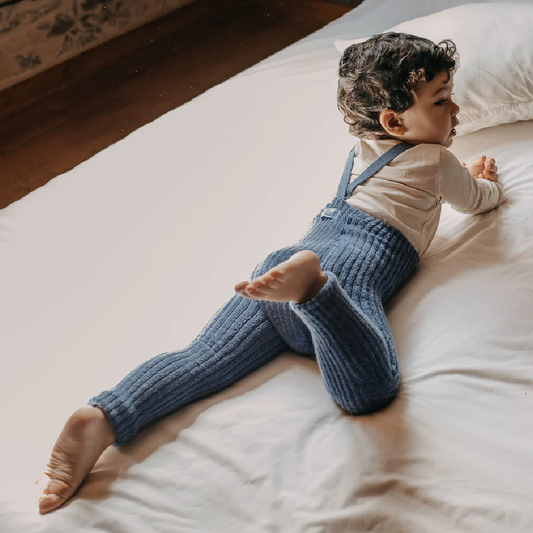 Granny Teddy Footed Cotton Tights Steel Blue