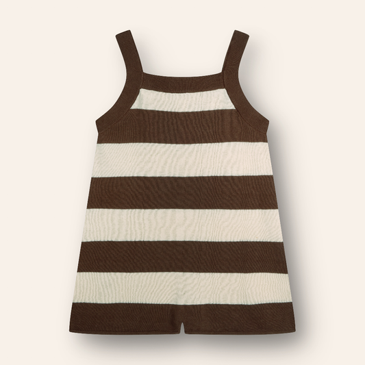 Lightweight Knit Romper Choc Stripe