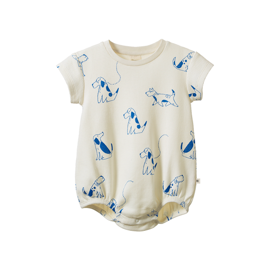 Juno Romper Waffle - Dog Walk Print