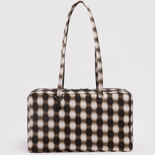 Medium Nylon Bowler Bag Blurred Gingham Brown
