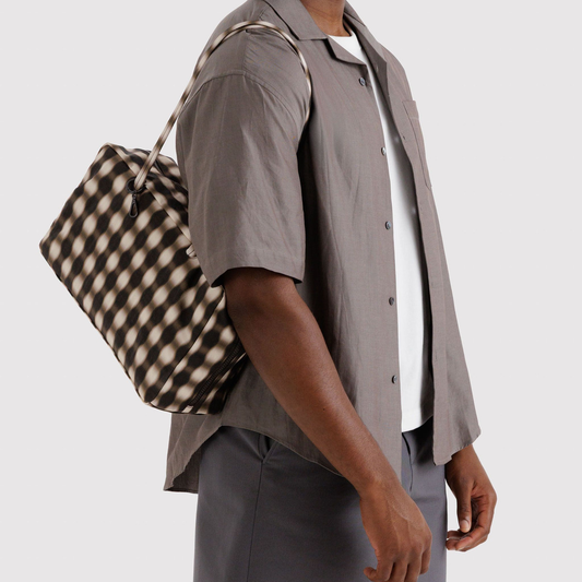 Medium Nylon Bowler Bag Blurred Gingham Brown