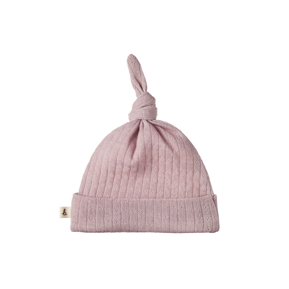 Merino Pointelle Knotted Beanie Lilac