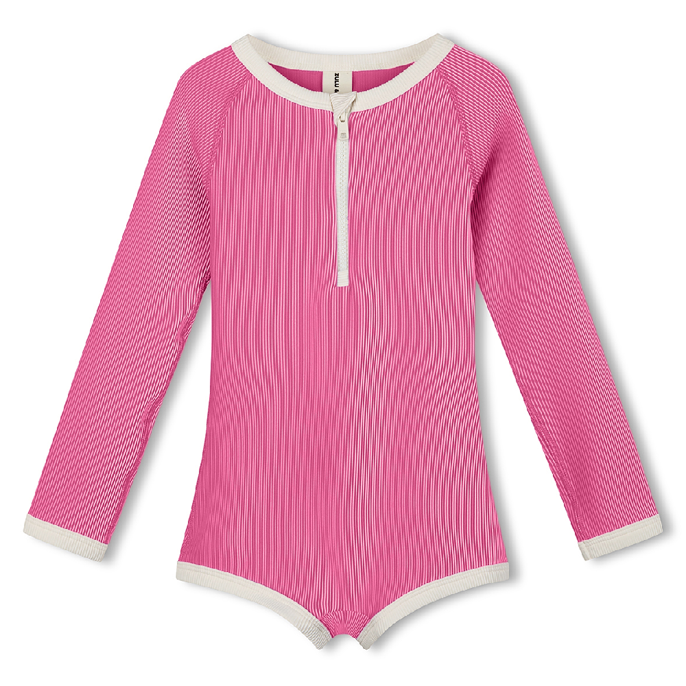Mini Stripe Rib Rashie Onesie Shell Pink
