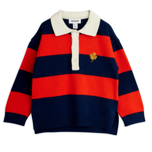 Clover Embroidered Knitted Rugby Sweater - Red