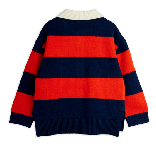 Clover Embroidered Knitted Rugby Sweater - Red