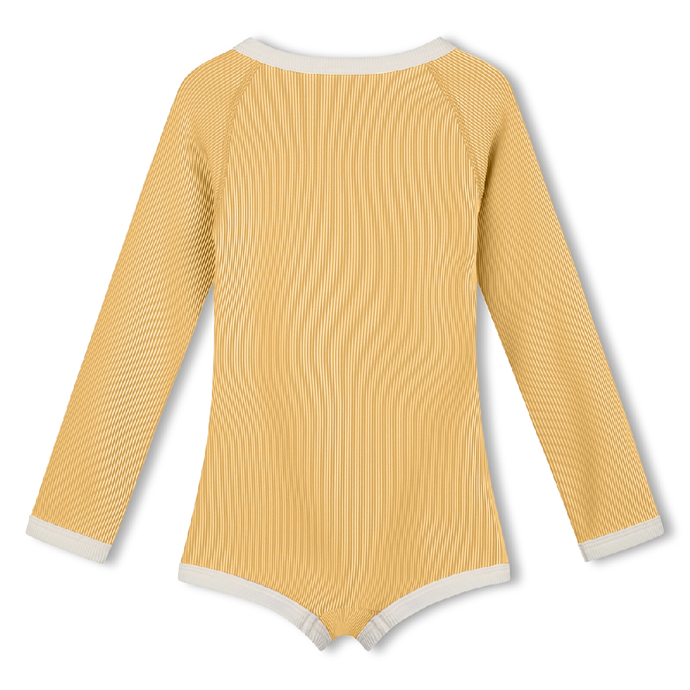 Mini Stripe Rib Rashie Onesie Marigold
