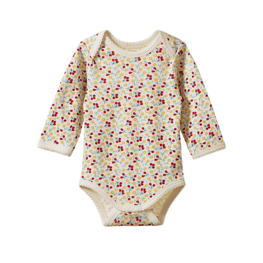 Long Sleeve Bodysuit, Kitchen Garden Print