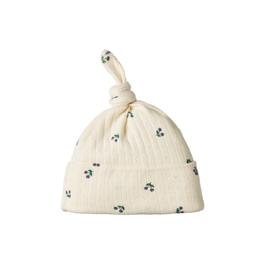Pointelle Knotted Beanie Winter Berry Print