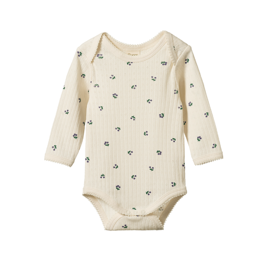 Pointelle Long Sleeve Bodysuit Winter Berry Print