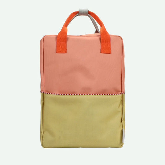 Backpack Large Colour Block Coral Pink + Reed Green