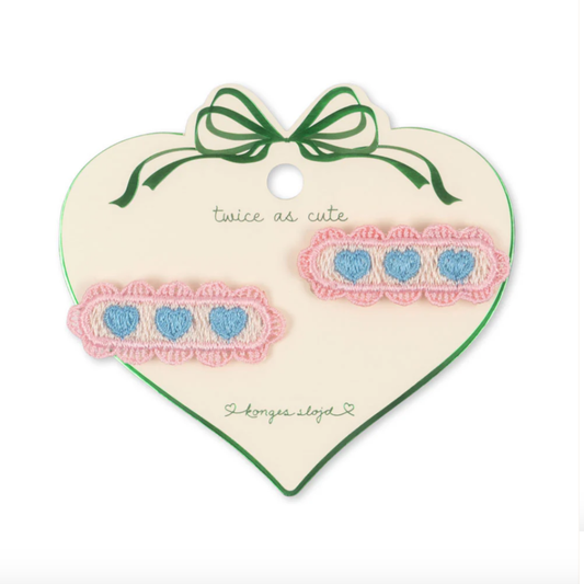 2 Pack Heart Embroidery Hair Clips - Buttercream