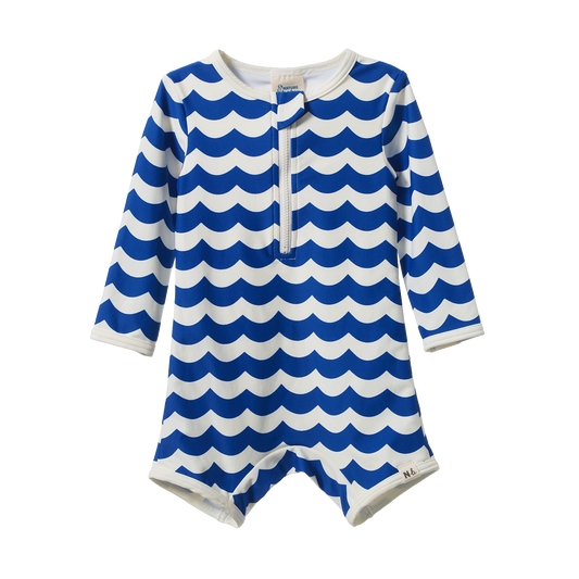 One Piece Bathing Trunks, Waves Blue Print