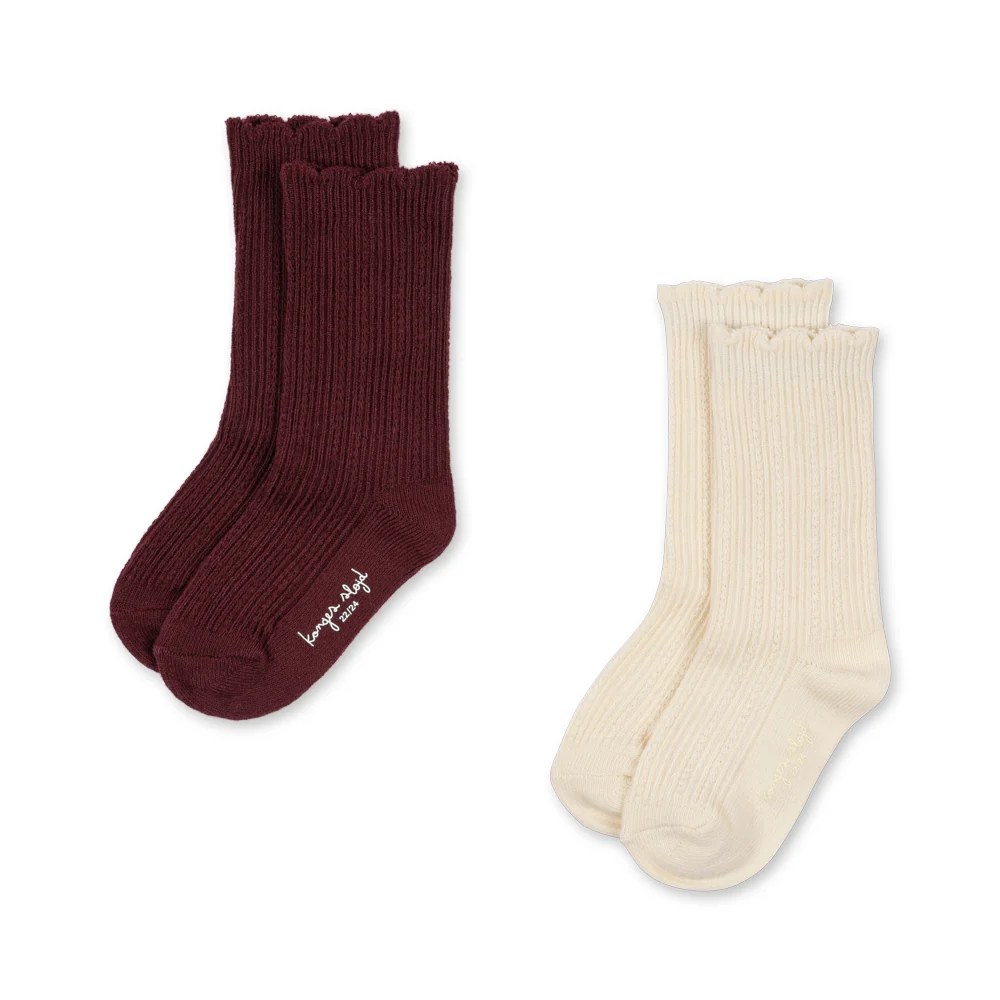 2 Pack Pointelle Socks Bordeaux/Off White