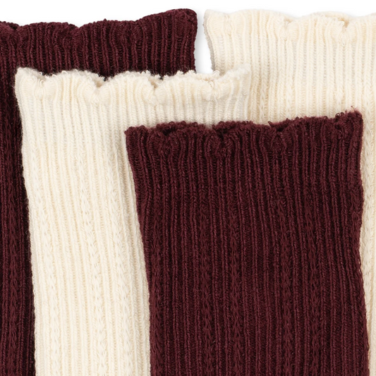 2 Pack Pointelle Socks Bordeaux/Off White