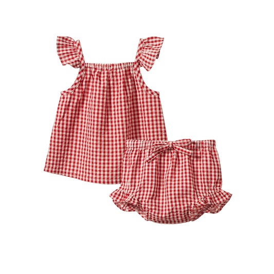 Petal Set, Red Gingham