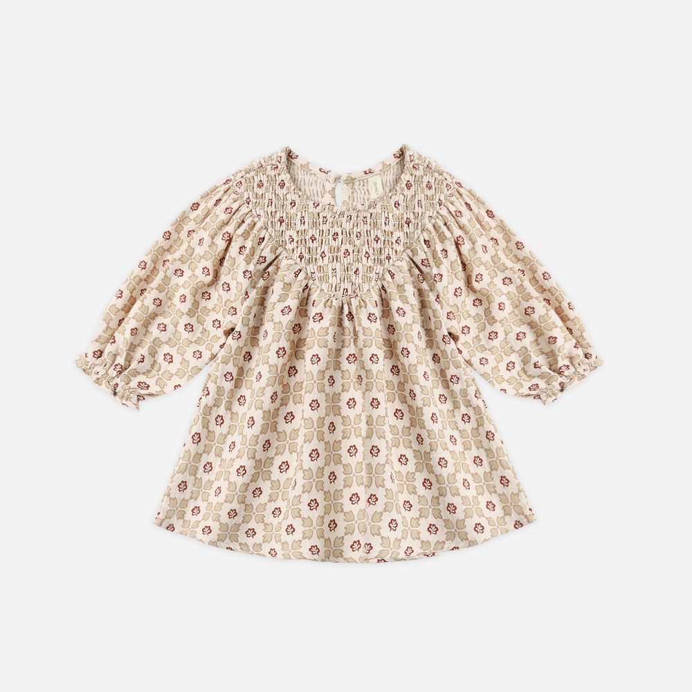 V Smocked Dress Winter Rose
