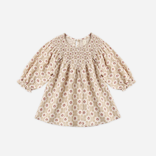 V Smocked Dress Winter Rose