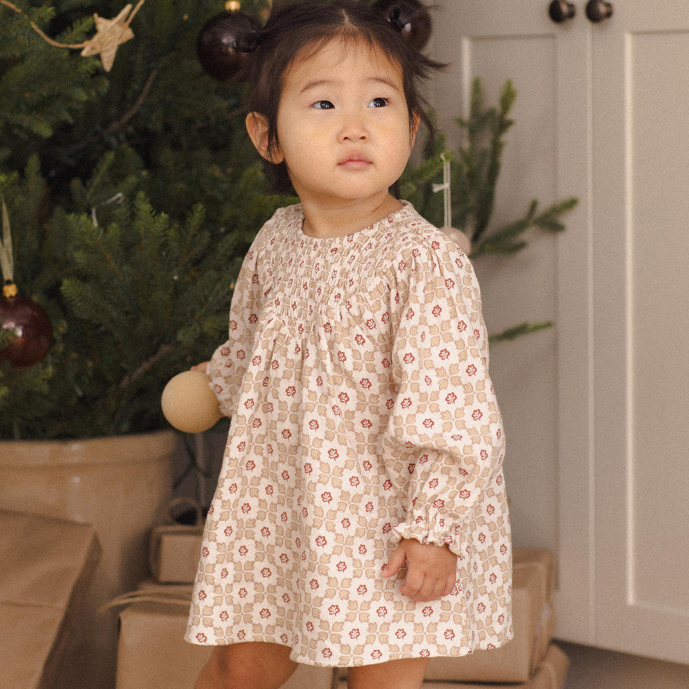 V Smocked Dress Winter Rose