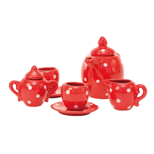 Red Ceramic Tea Set In Case