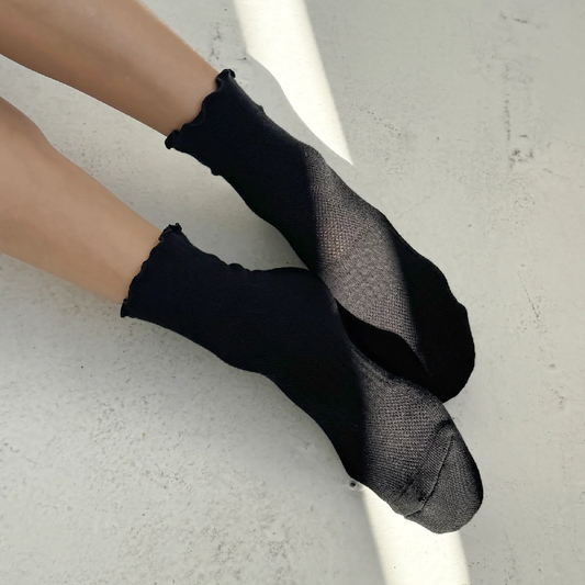 Ruffled Hugger Crew Socks Black