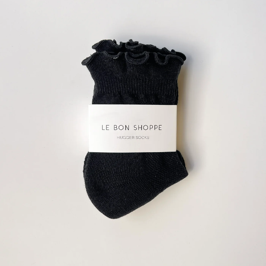 Ruffled Hugger Crew Socks Black