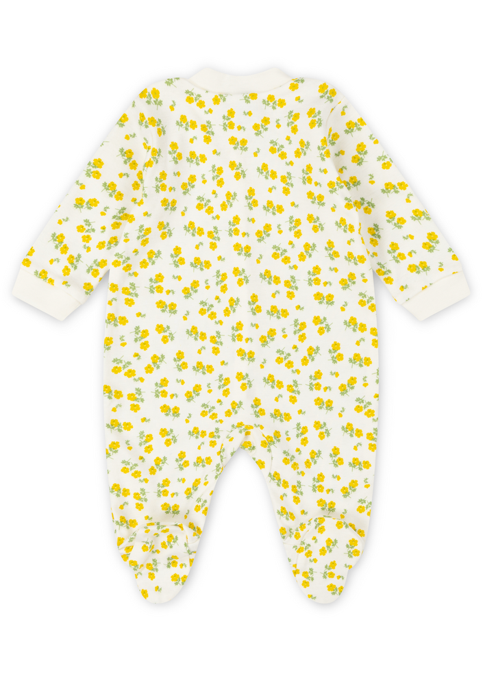 Baby Sleepsuit Tea Floral Yellow detail (1000x1000 fit)