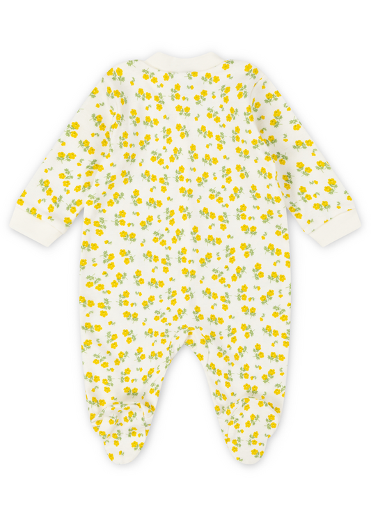 Baby Sleepsuit Tea Floral Yellow detail (1000x1000 fit)