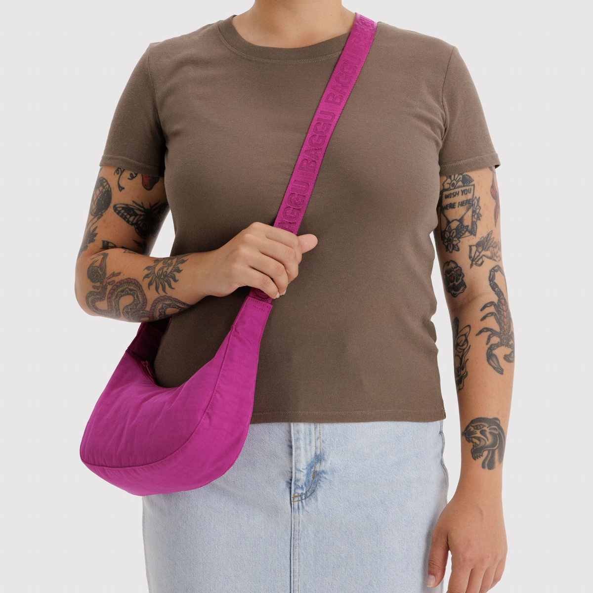 Small Nylon Crescent Bag Deep Fuschia