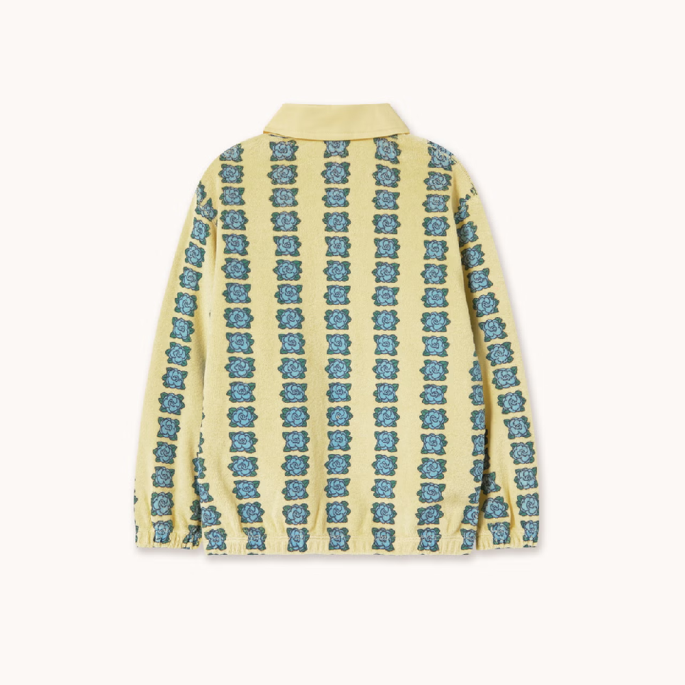 Blue Flowers Polo Sleeve Tee Dusty Yellow