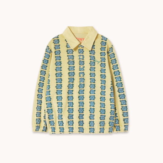 Blue Flowers Polo Sleeve Tee Dusty Yellow