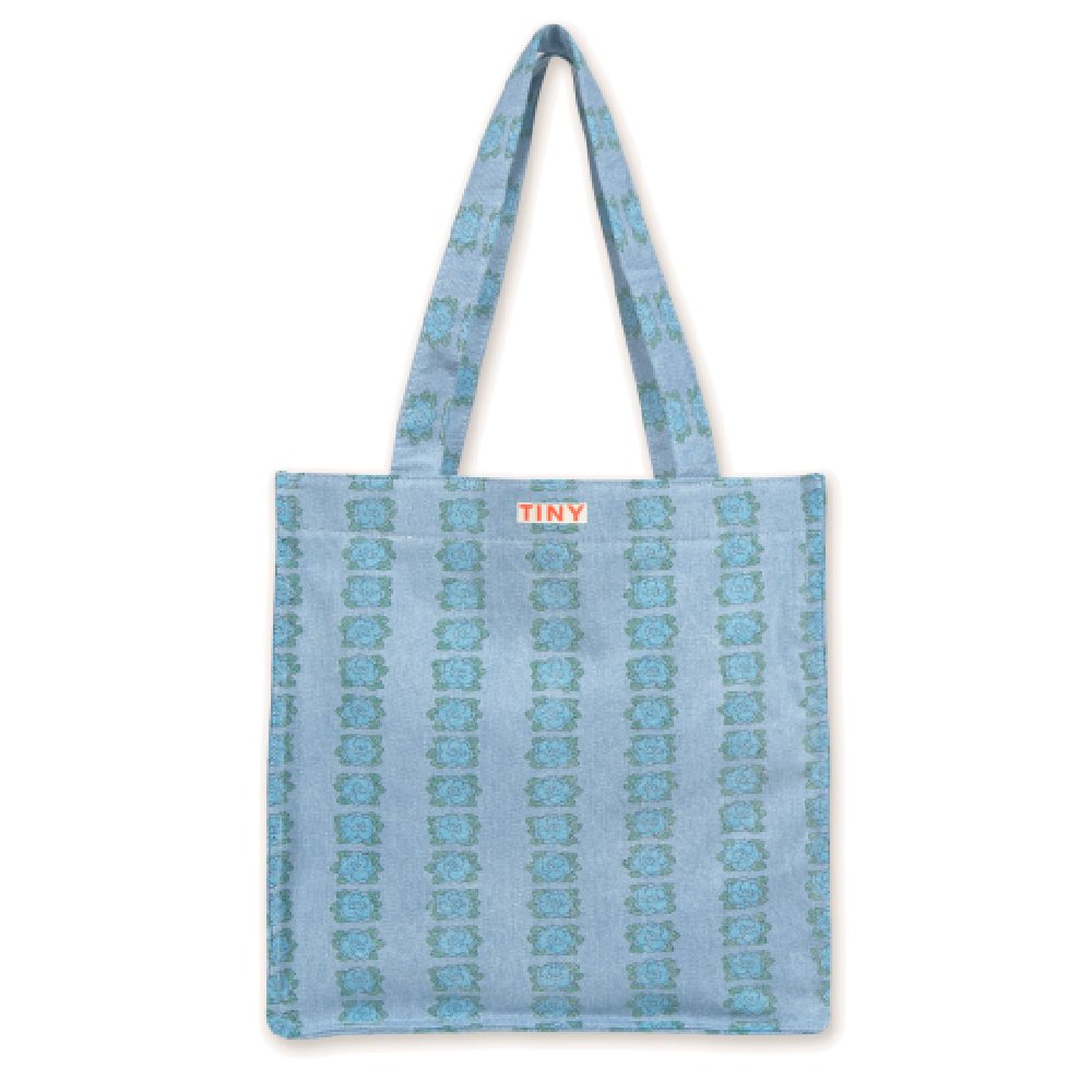 Blue Flowers Tote Bag Light Wash Denim