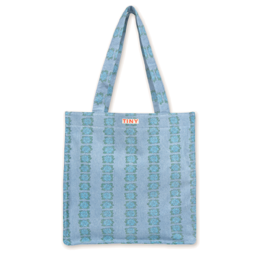 Blue Flowers Tote Bag Light Wash Denim