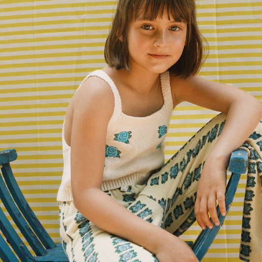 Blue Flowers Towel Pant Dusty Yellow