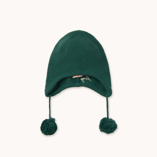 Mini Mushroom Earflap Beanie Dark Emerald