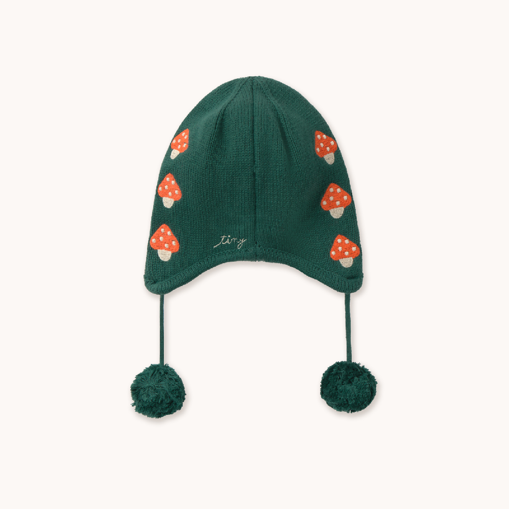 Mini Mushroom Earflap Beanie Dark Emerald