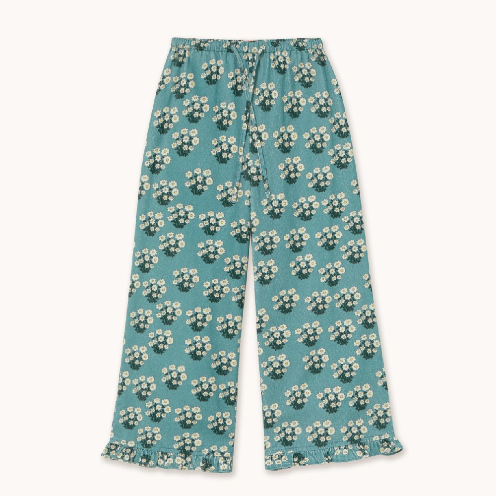 White Bouquet Frilled Pant Teal