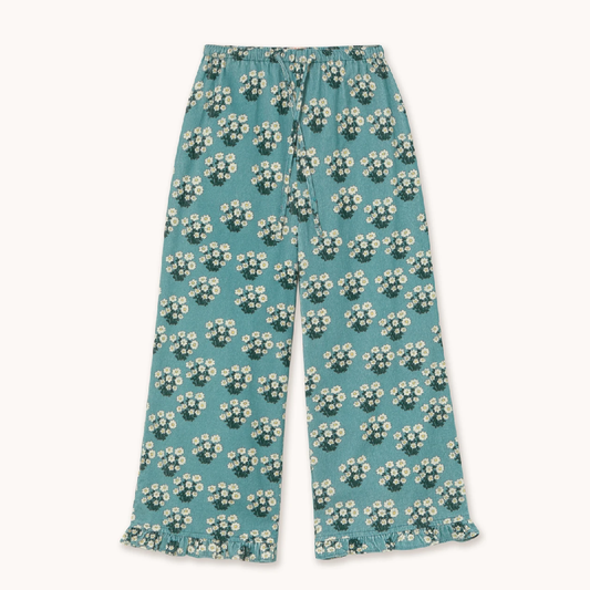 White Bouquet Frilled Pant Teal