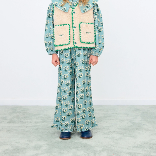 White Bouquet Frilled Pant Teal