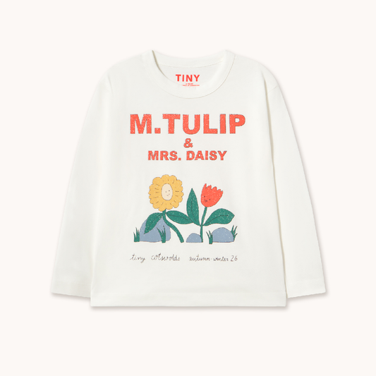 Tulip & Daisy Graphic Sleeve Tee Off-White