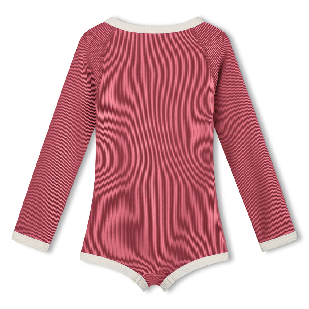 Clay Red Mini Stripe Rashie Onesie back