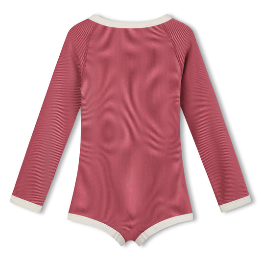 Clay Red Mini Stripe Rashie Onesie back