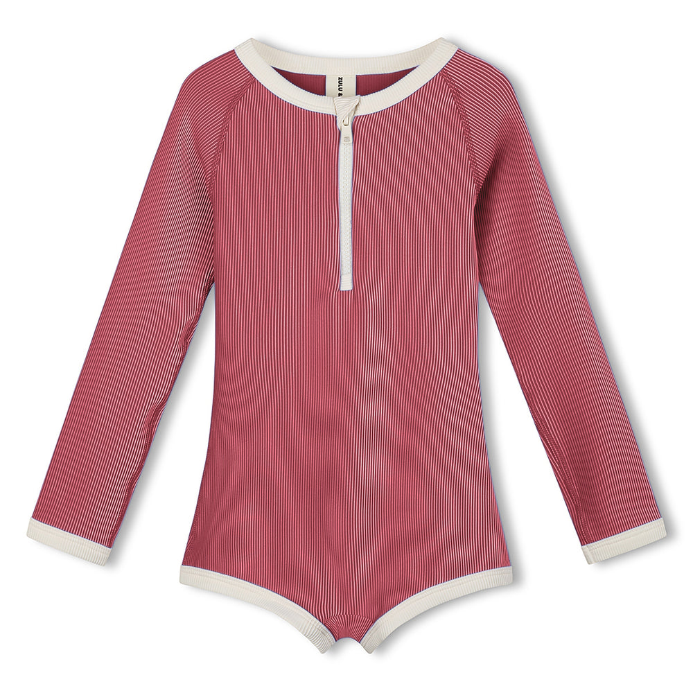 Clay Red Mini Stripe Rashie Onesie