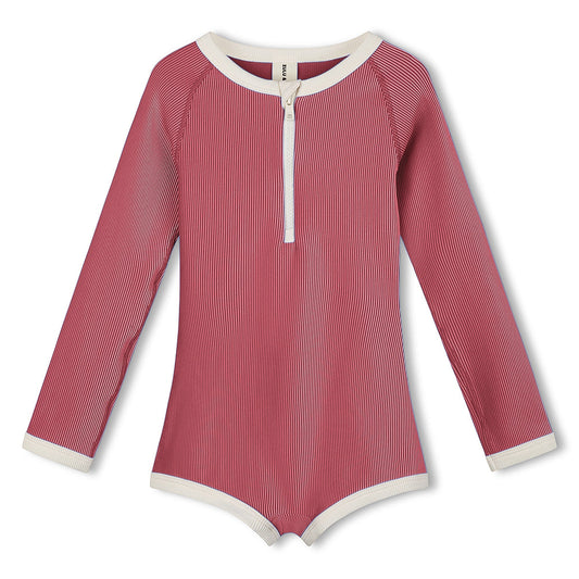 Clay Red Mini Stripe Rashie Onesie