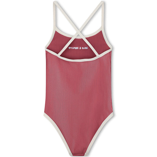 Clay Red Mini Stripe Logo One Piece back