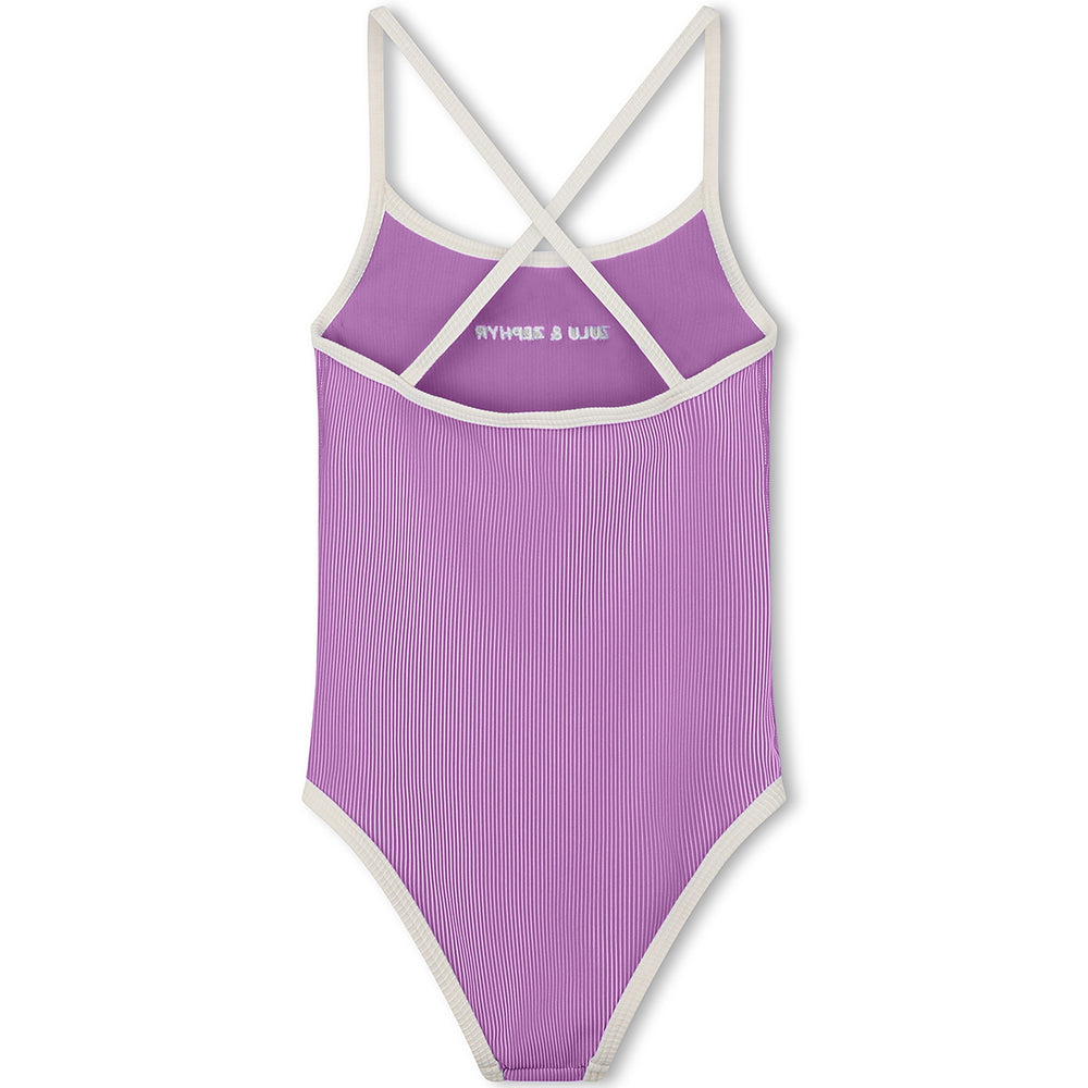 Lilac Mini Stripe Logo One Piece back
